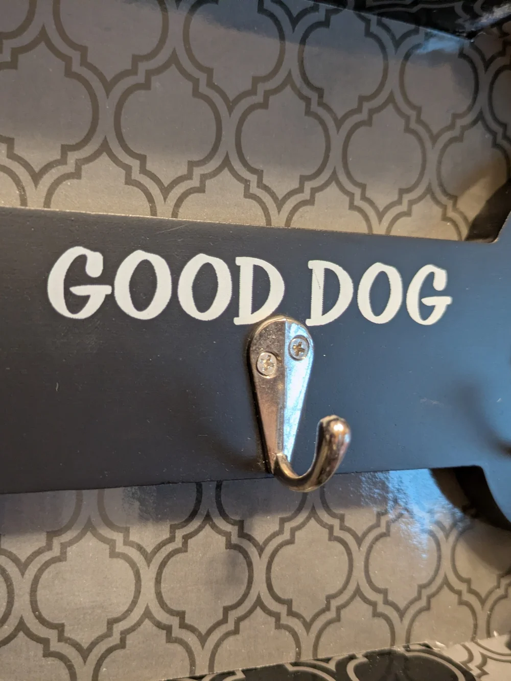 GOOD DOG Black Bone Wall Hook Rack with Three Metal Hooks NWT